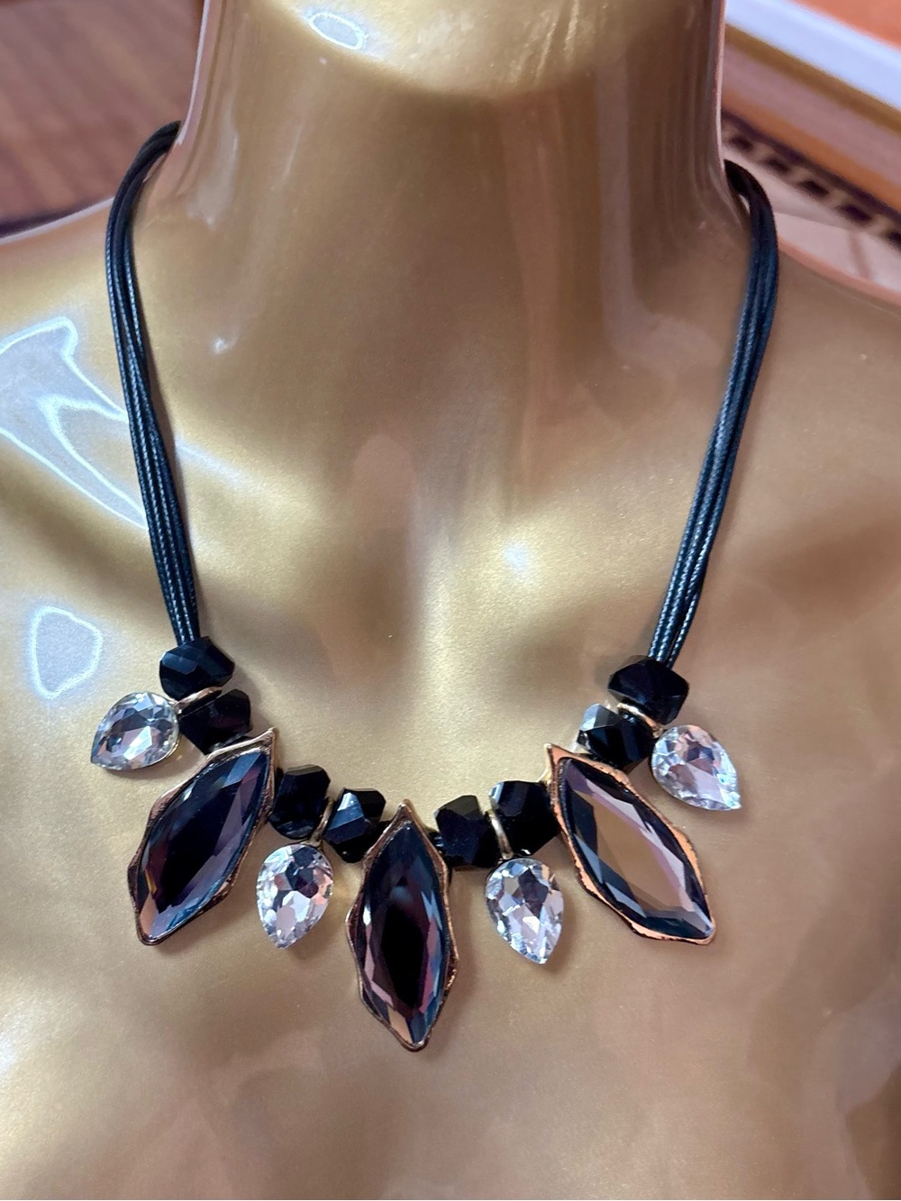 Statement Black and Clear Crystal Necklace -